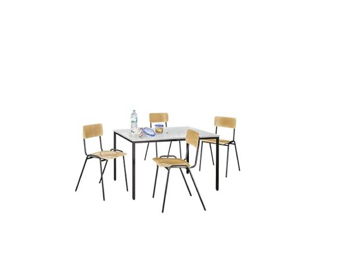 eurokraft Basic Mehrzweck-Sitzgruppe 1 Tisch, 4 Stühle, Tischplatte lichtgrau, Gestell graubraun