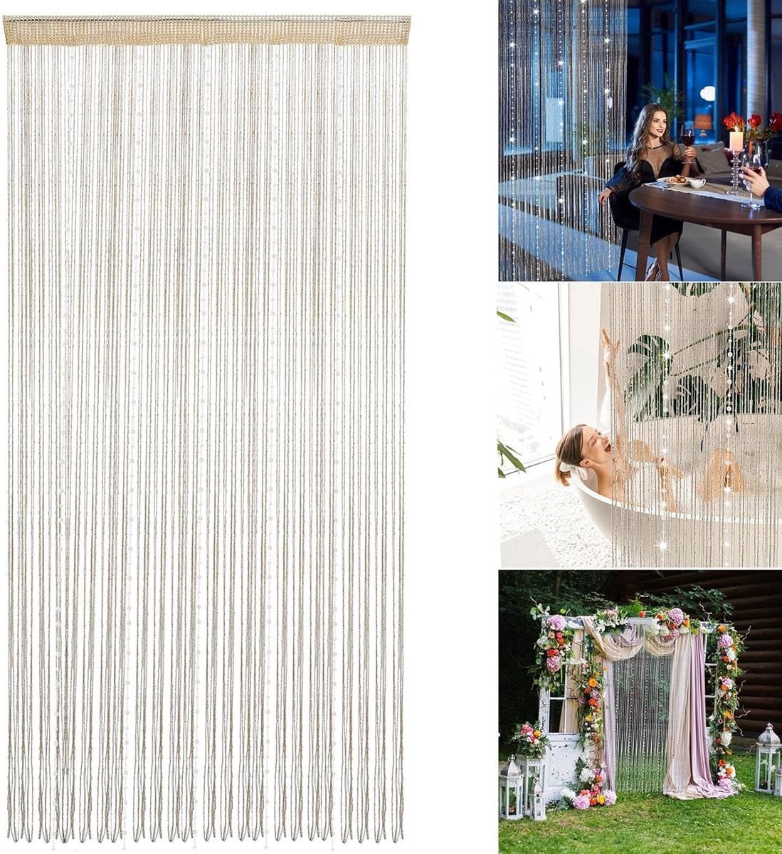 Decoratief deurgordijn met kralen in champagne, B: 90 cm, H: 200 cm