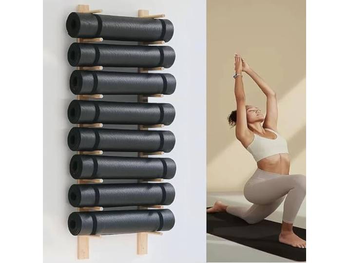 Miuxe Yoga Studio Workout Raum Yoga Matte Halter Wandhalterung, 2-9 Schicht Hölzerne Yoga-Matte Lagerung Rack Wand Montiert, Große Gym Organisation Schwimmende Regal Für Schaumstoff-Rolle
