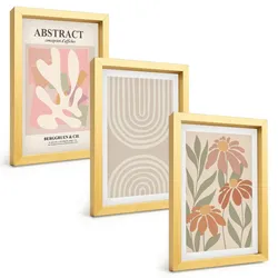 BILDER SET 3er Set - 20x30 cm Goldrahmen - Abstrakte Pflanzenformen
