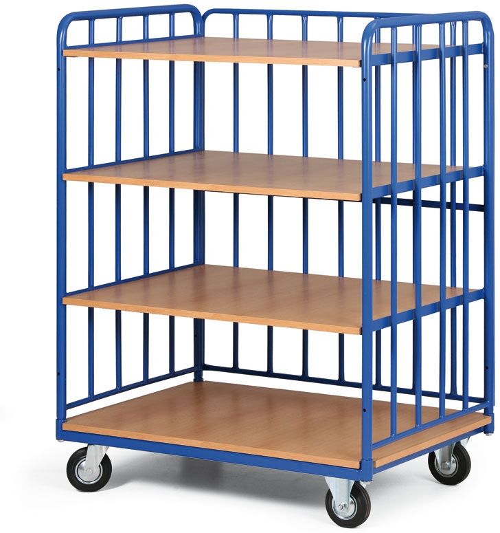 B2B Partner Etagenwagen, 4 Etagen, 3 Wänden aus Rohrstreben, Tragfähigkeit 200 kg