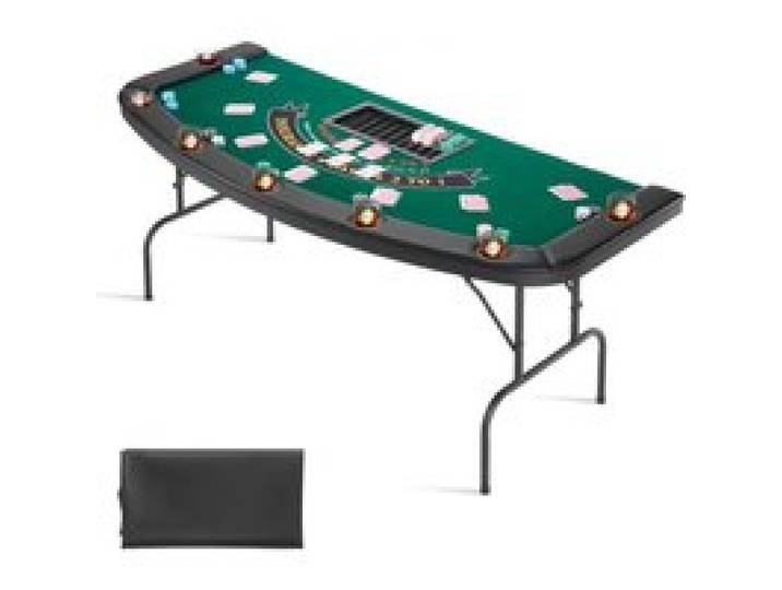 VEVOR klappbarer Pokertisch für 7 Spieler (183 cm) Kasino-Freizeittisch mit gepolsterten Schienen & Getränkehaltern, Halbovale tragbare Spieltische mit Filz- und Metallbeinen, Texas Hold’em Poker