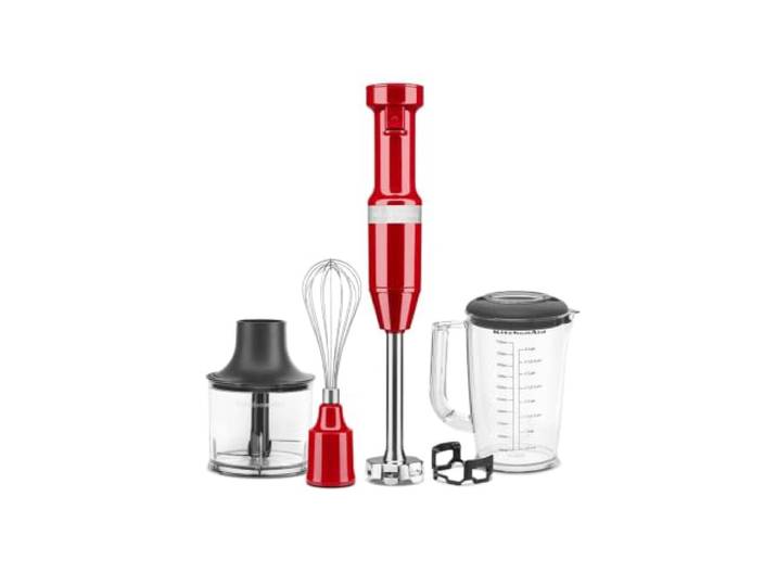 KitchenAid Classic Stabmixer, Variabler Geschwindigkeit 8250–11600 RPM, Mixen, Pürieren, Aufschäumen & Zerkleinern, abnehmbarer Arm & Topfschutz, 700ml Becher, Empire Red