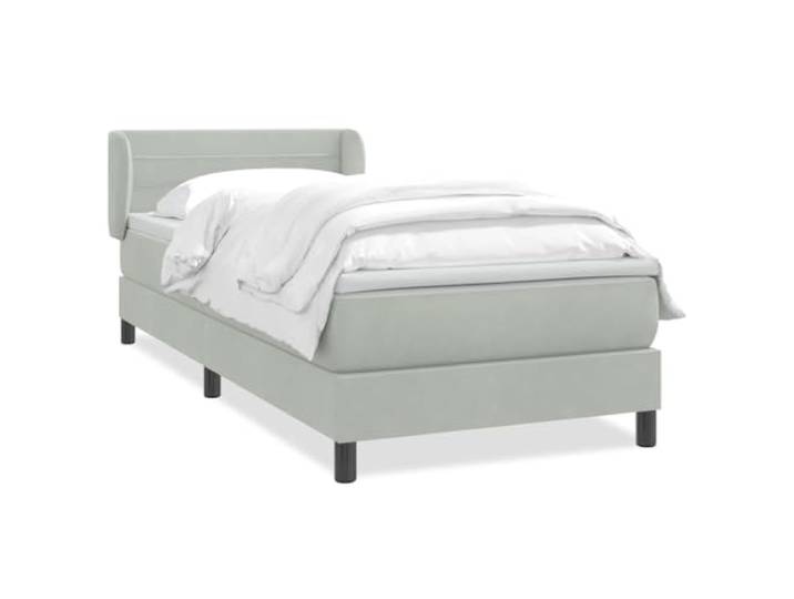 LKJephalotrop Boxspringbett mit Matratze Samt Hellgrau 80x220 cm Komfortables Polsterbett fürs Schlafzimmer mit weicher Samtoberfläche, verstellbarem Kopfteil und Topper.