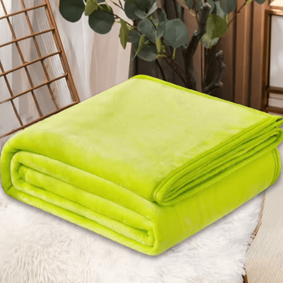 Inspire Curations Solid Coral Fleece Soft Warm Throw Blanket fluorescent Green 100x70cm