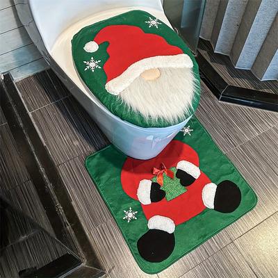 Multisell Products Hub Ultimate Santa Toilet Seat Cover Set, Cheerful Christmas Bathroom Decor Santa On The Toilet, Seat Cover And Mat For Xmas b