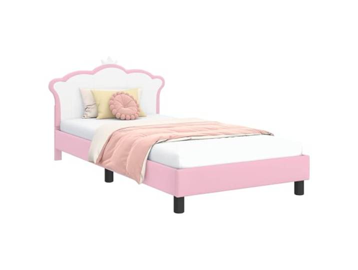 PUGYNBK Bett mit Kopfteil, Rosa, 90 x 190 cm, Holzstruktur Fester Lattenrost, PU-Schaum, einfache Montage, ohne Lattenrost