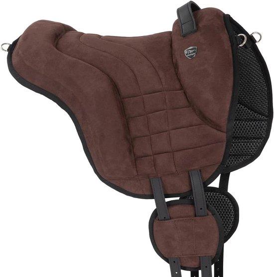 Reitpaddock - Bareback-Paddock - Komfortables Pferderennen - Synthetisches Suede mit Grip - 46 cm Rückenlänge - Braun