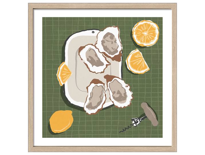 Bild Delicous Oysters Glas: Floatglas Rahmen: Mitteldichte Holzfaserplatte MDF , foliert Gelb/Grün/Grau 53 x 53 x 2cm