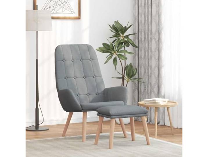 IBUQDDV Relaxsessel mit Hocker Hellgrau Stoff Polyester Dick gepolstert, robustes Sperrholz-Metall-Gestell, Holzfüße, vielseitiger Hocker, Wohnzimmer Büro