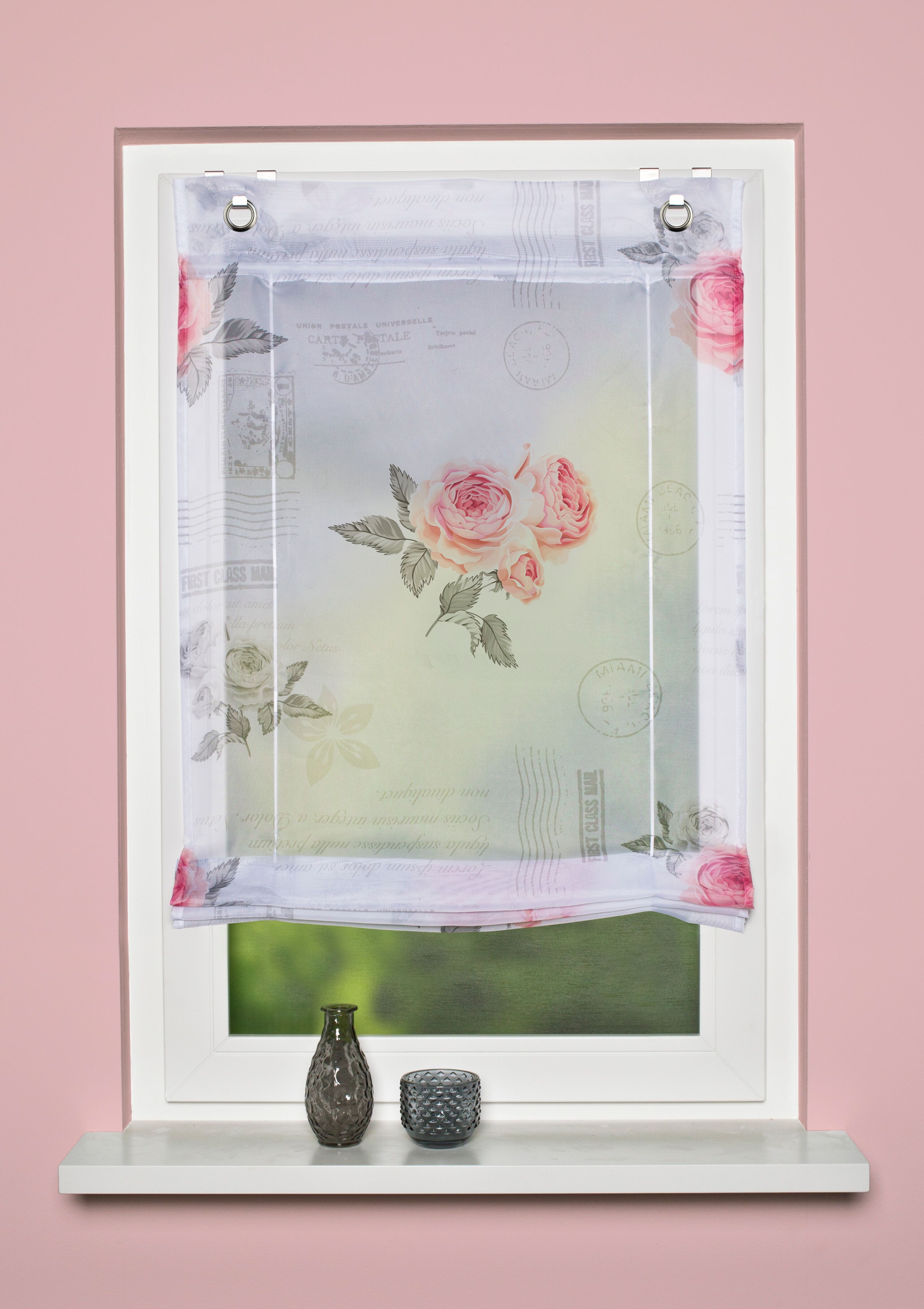 Raffrollo HOME WOHNIDEEN "AMORE", rose, B:80cm H:130cm, Obermaterial: 100% Polyester, Raffrollos, Raffrollo, bedruckt