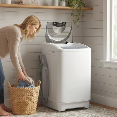 HOMCOM Portable Washing Machine, 1.3 Cu. Ft. Compact Washer with 8 Programs, 6 Water Levels, LED Display,Drain Pump,White