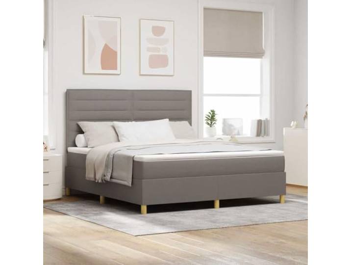Boxspringbett mit Kopfteil taupe 180 x 200 cm Stoff Kopfteil verstellbar in 2 Höhen, Taschenfederkernmatratze, Lattenrost, Holzbeine, atmungsaktives Gewebe