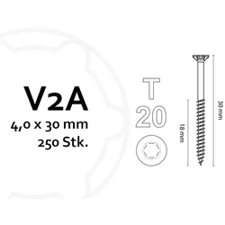 KAHRS Holzbauschrauben, 4,0x30 mm, V2A, TX20, 250 Stk./VE, mit verstärktem Senkkopf