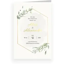 Hochzeit Einladungskarte in Creme mit eigenen Fotos gestalten im Design "Einladungskarte Hochzeit: Goldener Rahmen mit Foto in Creme" - Musterkarte - Karten einfach online bei wunderkarten...
