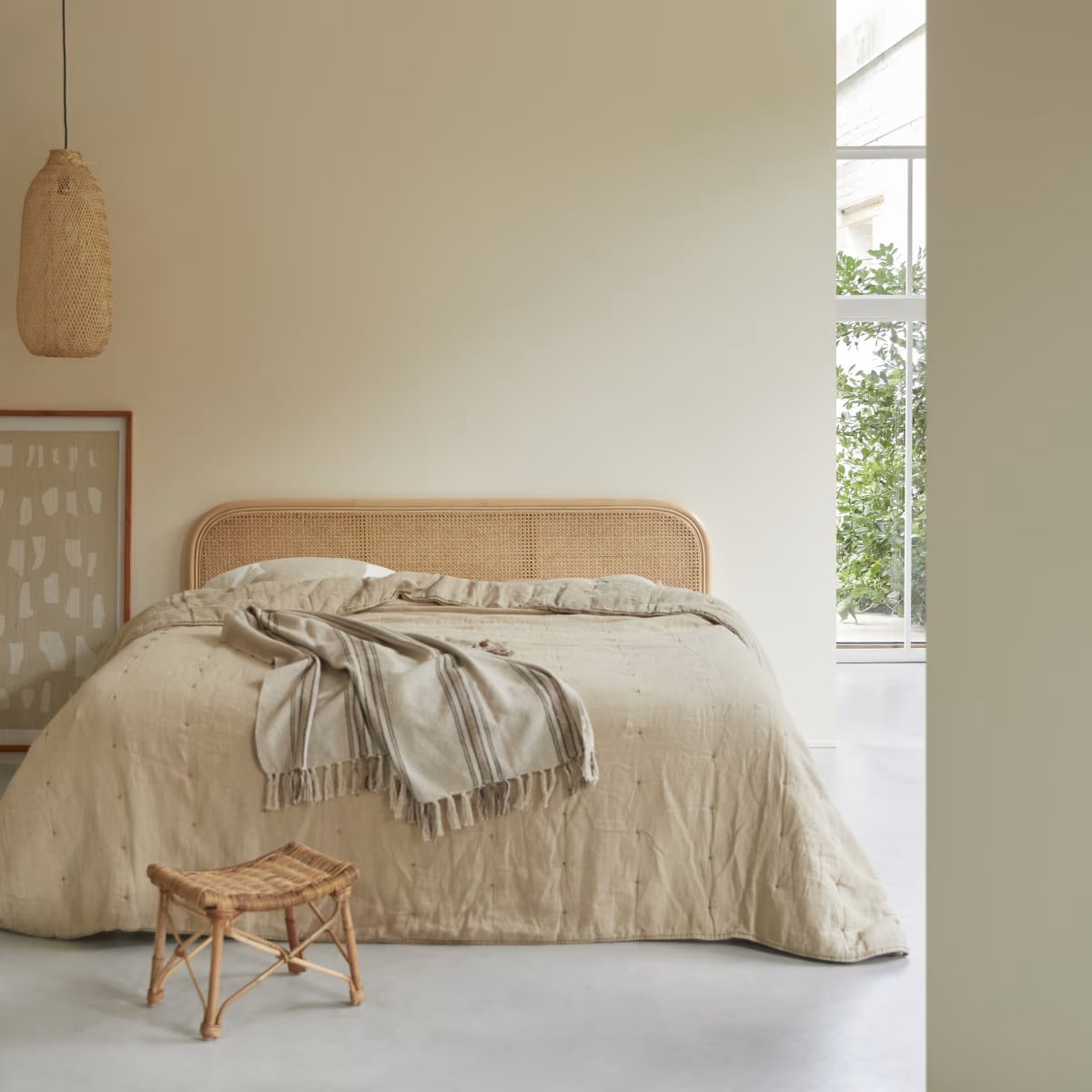 Tikamoon Hoofdbord van gevlochten rotan en massief hout - Beige - Breedte: 180 cm