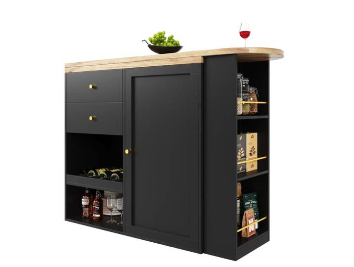 Table de Bar Pivotante avec Rangement Îlot de Cuisine MDF Noir