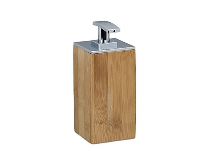 Relaxdays Distributeur de savon liquide en bambou 225 ml à pompe lotion- design bois réutilisable\, HxlxP: 17 x 7 x 7 cm\, nature