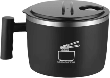 Inspire Picks Stainless Steel Instant Noodle Bowl With Lid Sealed Portable Drain Bowl black