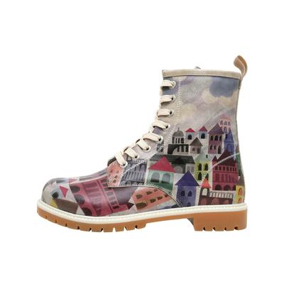 Schnürboots DOGO "Long Boots Schnürstiefel The Unknown Land Damen Stiefeletten", Damen, Gr. 38, Normalschaft, grau, Lederimitat, Schuhe Schnürboots, Handgefertigt
