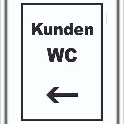 HB-Druck Kunden WC Schild mit Text und Richtungspfeil links Toilette hochkant A0 (841x1189mm)
