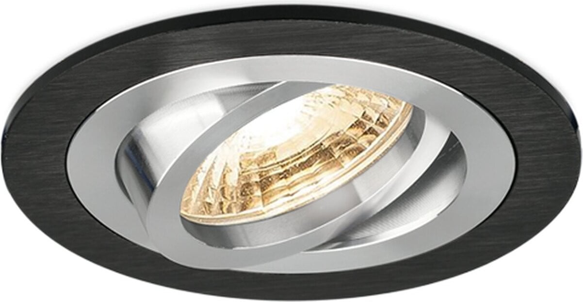 Braytron Inbouwspot GU10, kantelbaar 35°, rond, zwart, inclusief 5W warmwitte LED lamp, 410 lumen, Ø75mm boorgat