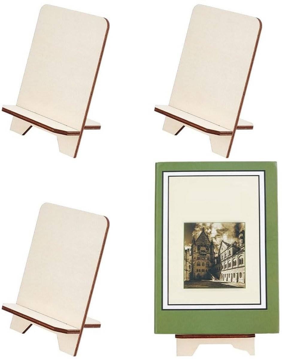 Solidchoice - Set van 4 mini houten boekenstandaards voor foto's en decoratie