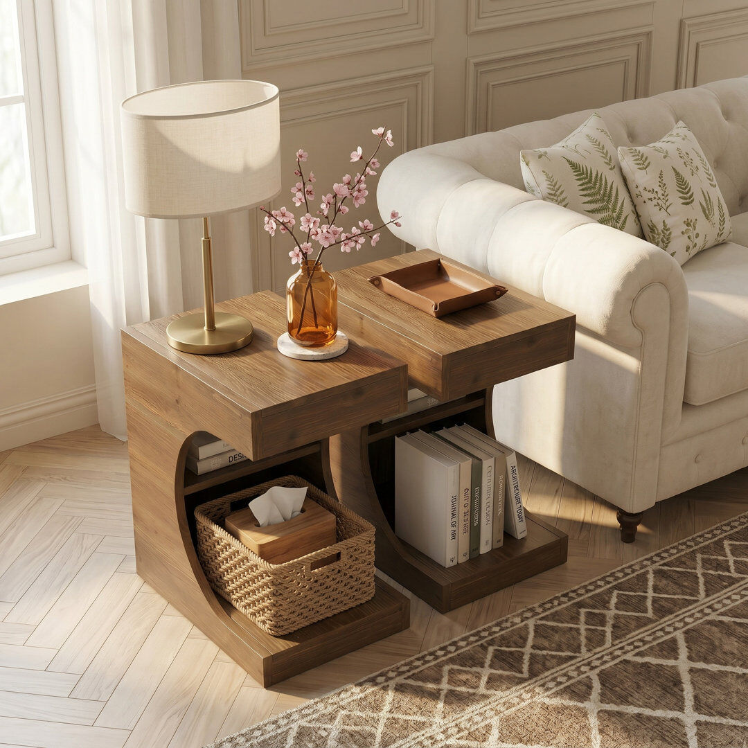 Blue Elephant Solid Wood End Table Natural 60cm H X 60cm W X 30cm D