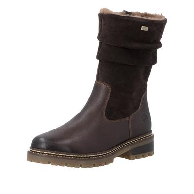 Winterstiefel REMONTE, Damen, Gr. 38, Schurwolle, dunkelbraun, Leder, Schuhe Winterstiefel, Stiefel mit TEX-Membrane und slouchy Schaft