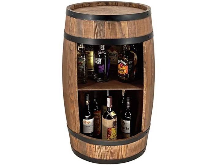 CREATIVE COOPER Holzfass Hausbar - Weinschrank im Retro Stil - Weinfass Bar - Weinregal Holz - Holzbar 80cm hoch - Nadelbaumholz, Wohnzimmer Deko - Fassbar Stehtisch und Flaschenständer (Wenge)