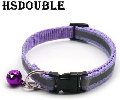 Inspire Select 2 Pack Reflective Adjustable Cat & Small Dog Collar With Bell Safety Pet Collar Set 2x Purple