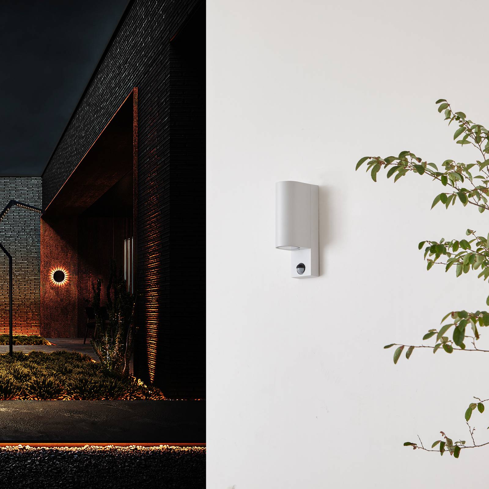 PRIOS Tetje outdoor wall light, white, round, sensor PRIOS, dimmable, White / opal, Aluminium, Modern, Outdoor Wall Light