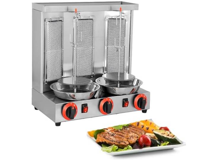 DDZJTPP Vertikaler Kebab-Grill,Gas-Döner-Kebab-Maschine,Aufsatz-Kebab-Kocher,Rotierender Bräter 360° Drehbar,Edelstahl Backmaschine,Vertikaler Gas-Döner,für Restaurant Wohnküche,Silver