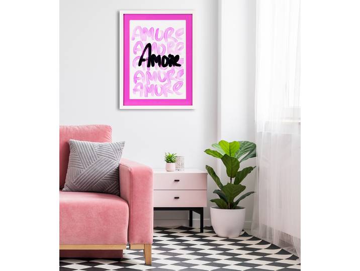 Bild mit Rahmen QUEENCE Spruch, Sprüche, Liebe , pink (farbe rahmen: weiß, farbe bild(er): pink), B:40cm H:50cm T:2cm, Acrylglas, Holz, Bilder, Bild mit Rahmen, Poster mit buntem Acrylglas Passepartout
