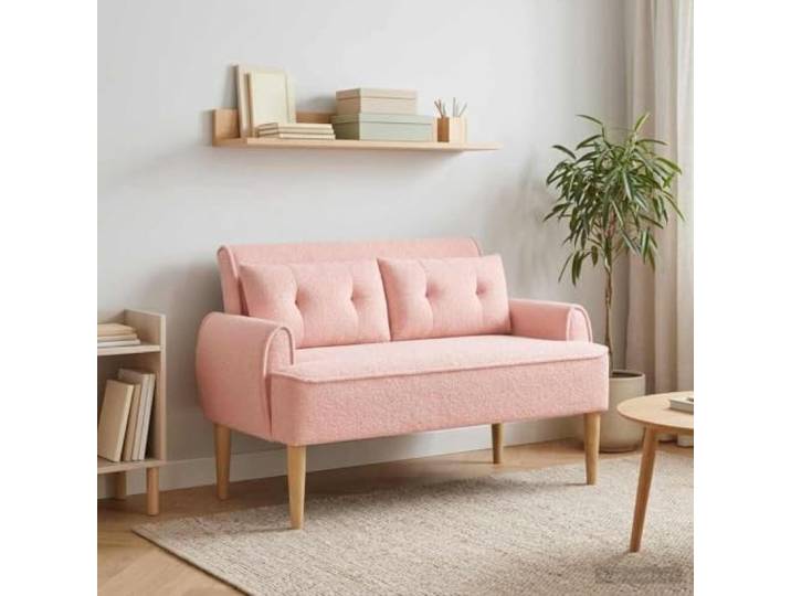 NLQMSU Sofa Love Seat Rosa gelockt mit Knöpfen Velours, 100 % Polyester, abnehmbarer Schaumstoff, massive Gummibaumfüße, atmungsaktives Schlaufengewebe