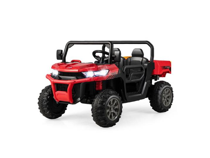 COSTWAY Elektro-Kinderauto 12V Kinderquad, 2 Sitzer Elektroauto, mit Musik, Hupe, 3-8 km/h
