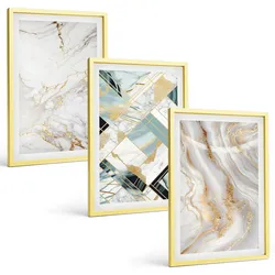 BILDER SET 3er Set - 40x60 cm Goldrahmen - Elegante Marmormuster