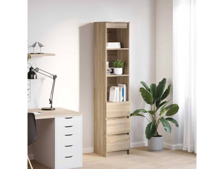 Jkghdrt Highboard Sonoma-Eiche Holzwerkstoff 37,5x35x180 cm Stauraumschrank Vielseitig nutzbar als Küchen- oder Badschrank, pflegeleichte Oberfläche, sichere Wandbefestigung inklusive