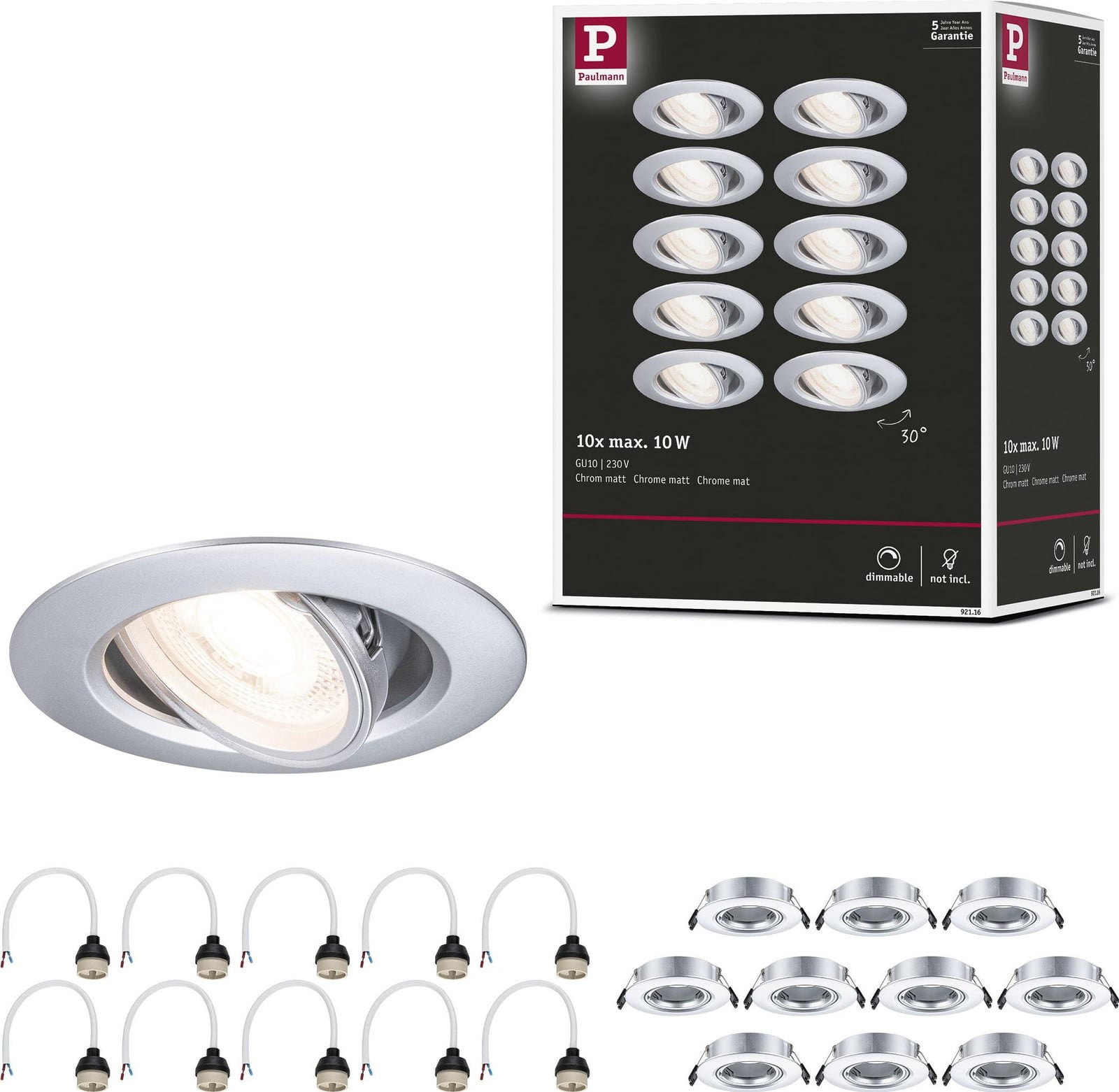 Paulmann Inbouwledlamp, ronde set van 10, kantelbaar