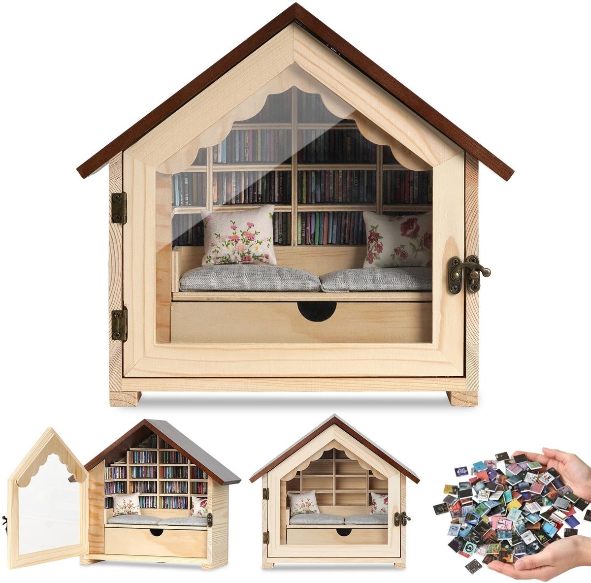 Miniatuur Boekenkast met 300+ Mini-Boeken Decoratief Ornament