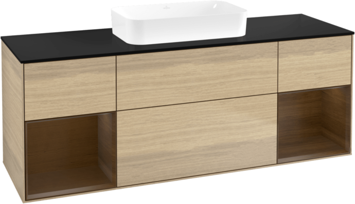 Villeroy und Boch Finion Waschtischunterschrank F742GNPC 160x60,3x50,1cm, Regale Walnut veneer, Oak Veneer
