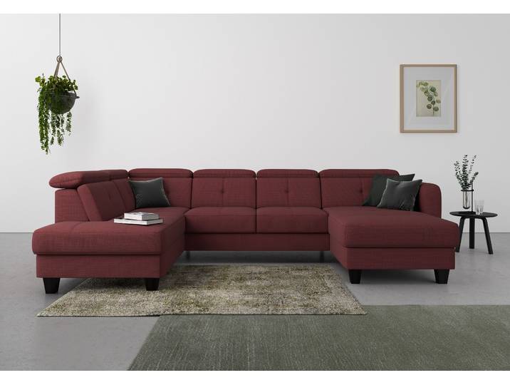 Wohnlandschaft, Rot, 321x195 cm, Strukturweich, Kopfteilverstellung, Modern, sit&more