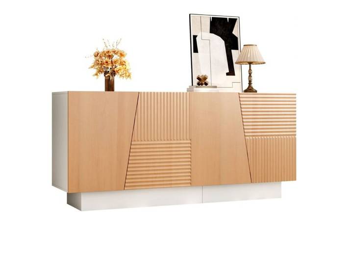 Buffet bas 4 portes – Blanc et naturel – PB et MDF – 160 cm
