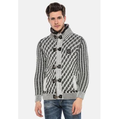 Strickpullover CIPO & BAXX "Pullover", Herren, Gr. XXL, grau, 100% Polyacryl, gestreift, Basic, regular fit, Strickbündchen, Pullover Strickpullover, mit Verschlussschnalle, CP213