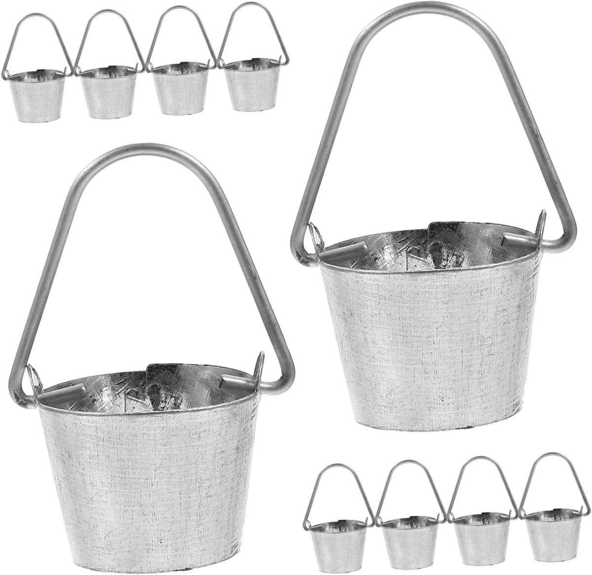 Set van 10 zilveren mini metalen decoratie emmertjes met handvat