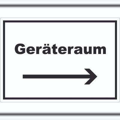 HB-Druck Geräteraum Aufkleber mit Text und Richtungspfeil rechts Schuppen waagerecht A4 (210x297mm)