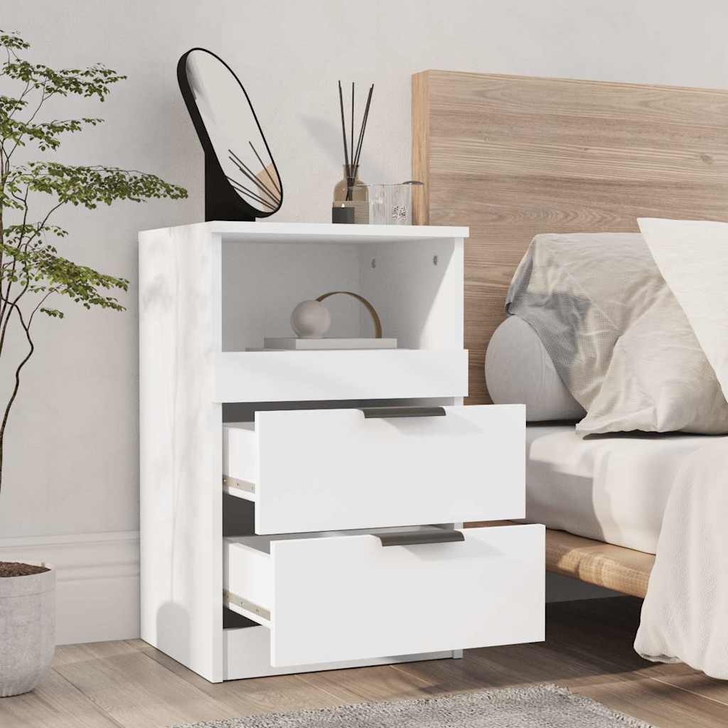 vidaXL Mesita de noche madera contrachapada blanco Blanco