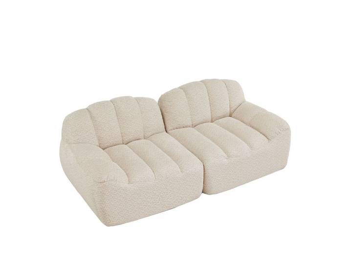 VLIVRA Canapé modulaire 2 places - avec ottoman attenant et assise profonde ergonomique - en velours côtelé - beige blanc