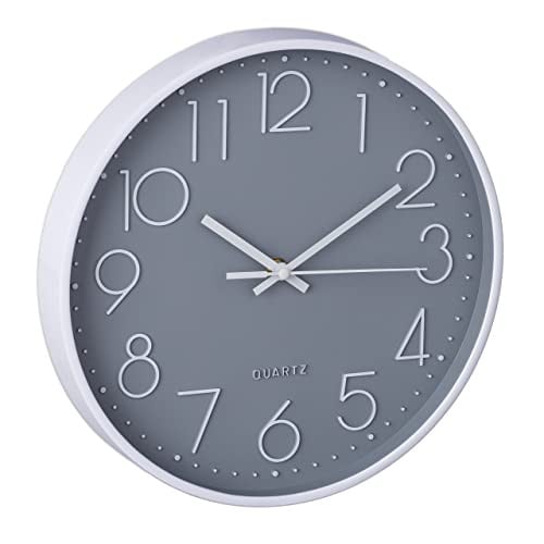 Relaxdays Moderne Analoge Wandklok - Grijs/Wit/Zilver - Rond