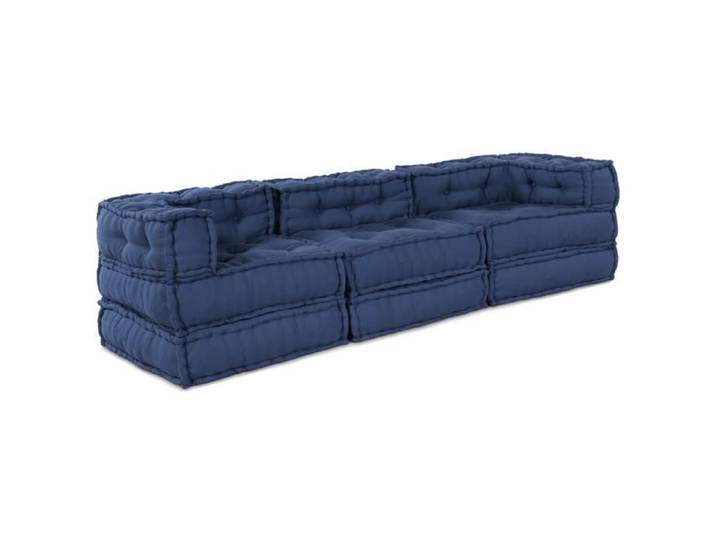 Poufs modulaires 3 pièces en tissu indigo